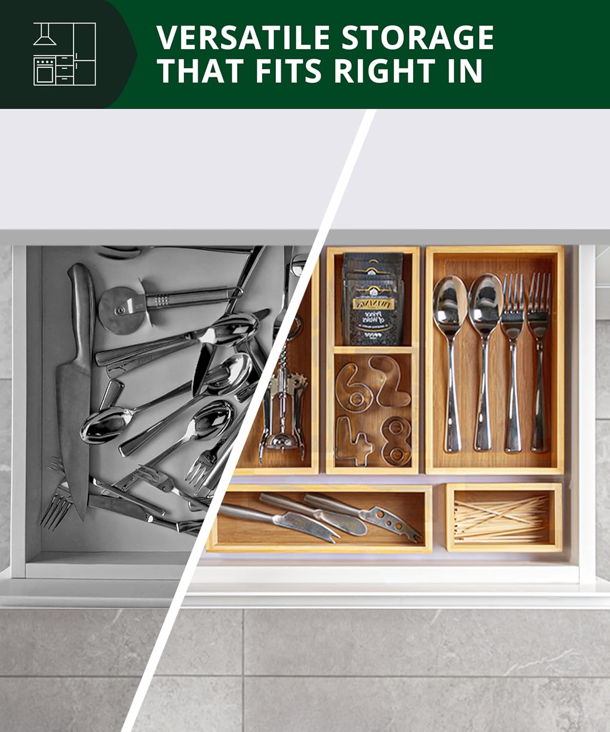 Drawer Organizer Bamboo - 5피스 대나무 서랍 정리함 세트 –