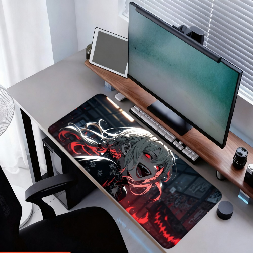 Desk Setup Simple - 붉은 불꽃과 어두운 배경 디자인을 가진