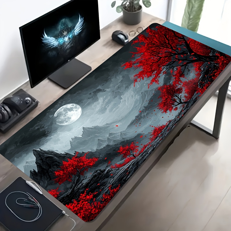 Desk Setup Red - 레드 트리 문 랜드스케이프 확장형 게이밍