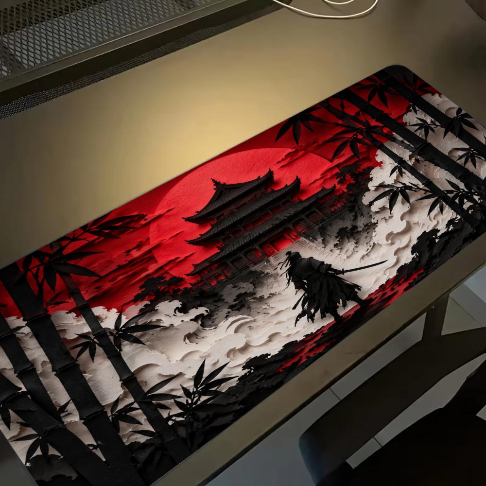 Desk Setup Red - 사무라이 레드 문 마우스 패드 PC