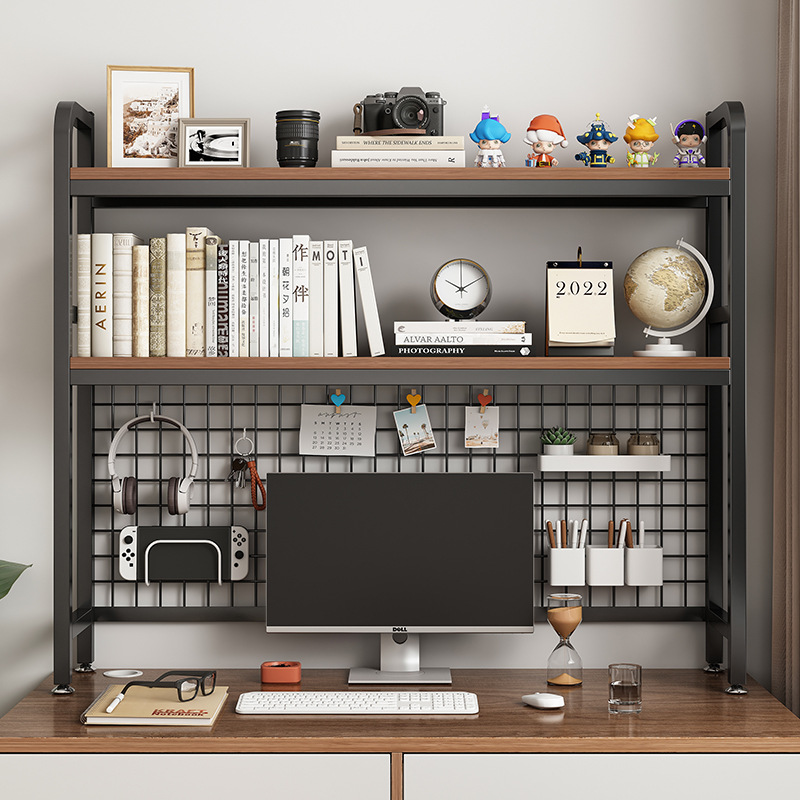 Desk Setup Productivity - 그리드 책상 보관 선반이있는 책장 데스크탑