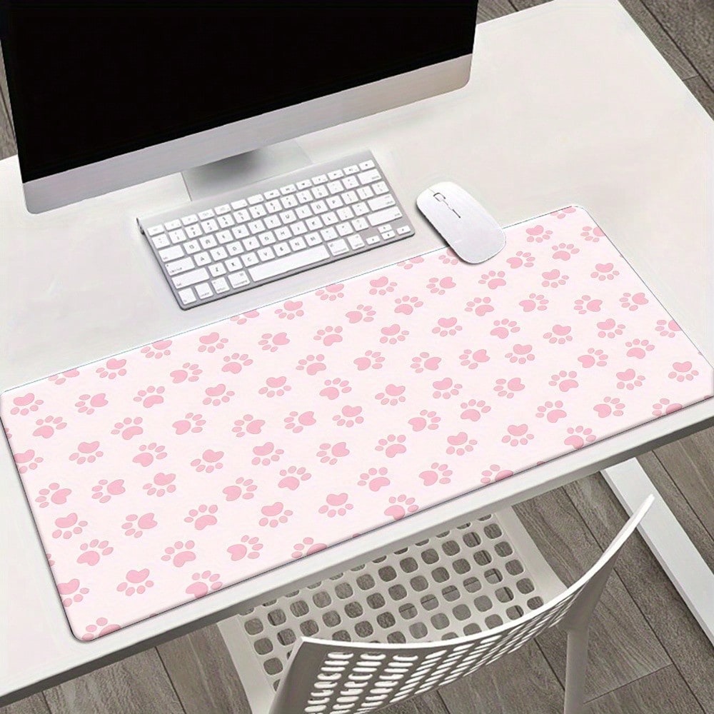 Desk Setup Pink - 핑크색 발자국 책상 패드, 사무실 및