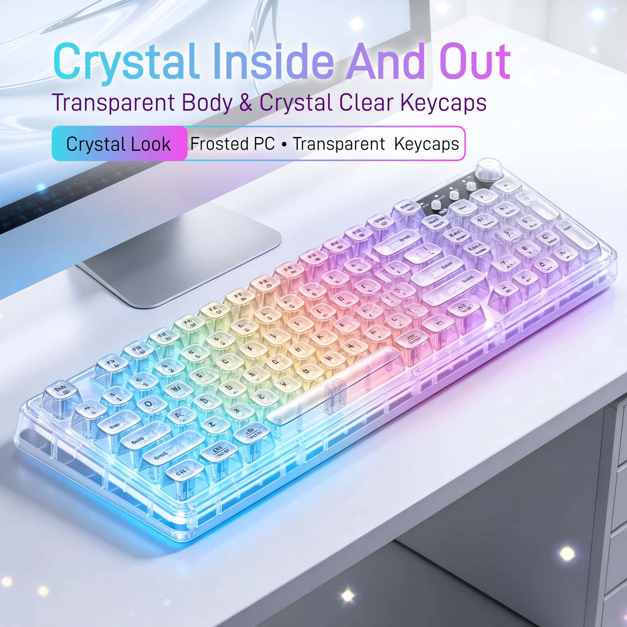 Desk Setup Tablet - F99 가스켓 투명 무선 게이밍 키보드,