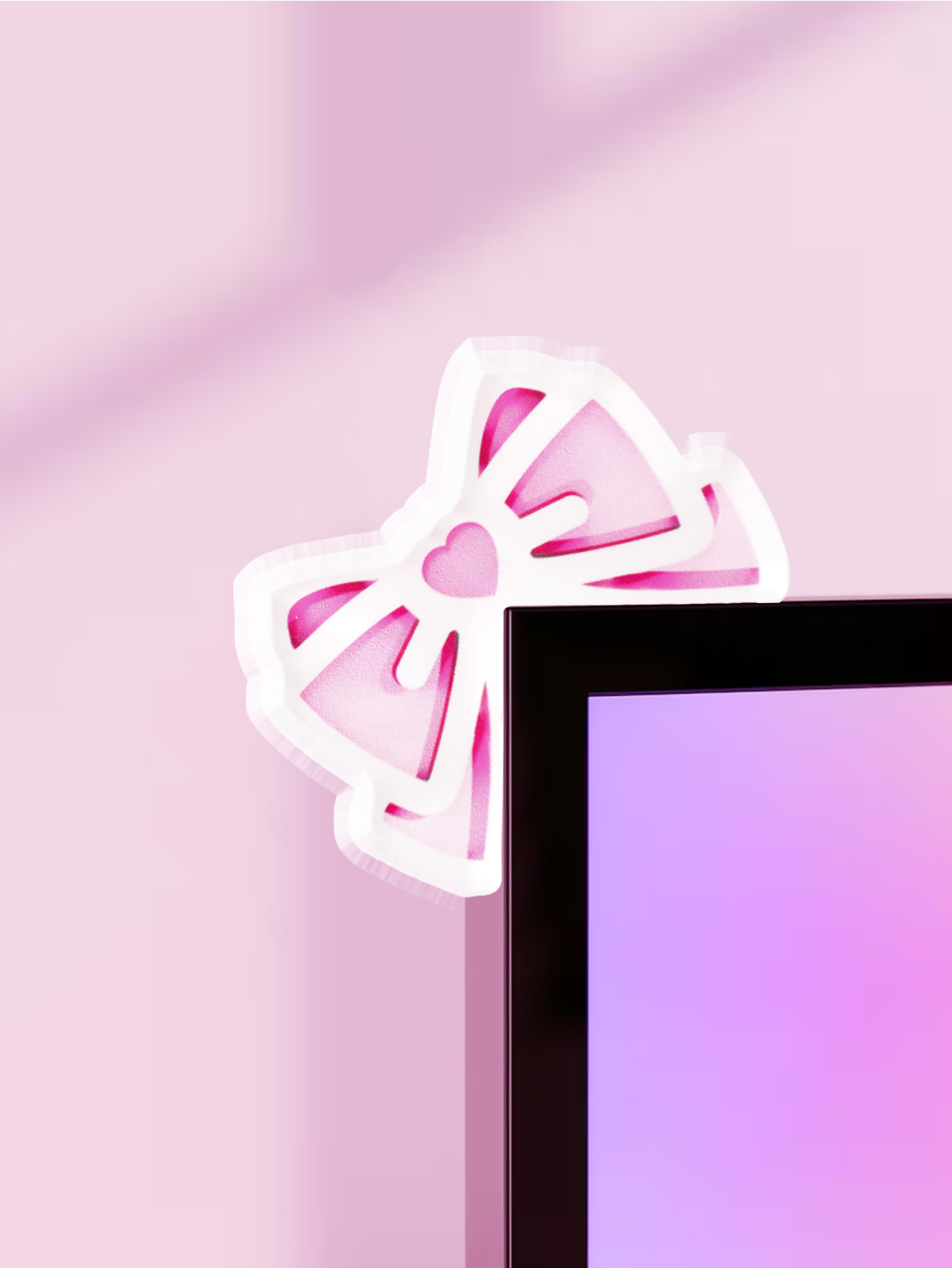 Desk Setup Pink - 귀여운 리본 모니터 장식 핑크 아크릴