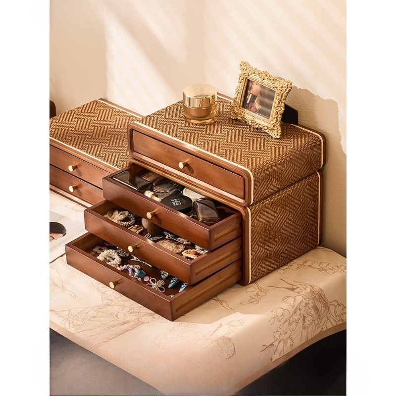 Drawer Organizer Bamboo - 빈티지 서랍형 데스크탑 정리함, 화장대용 다층