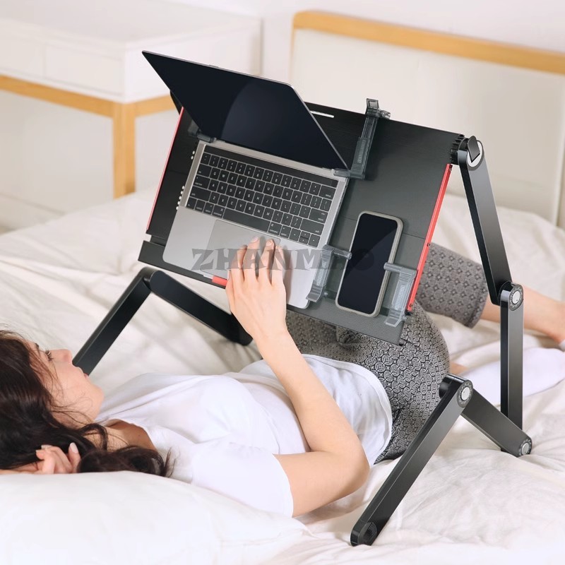 Desk Setup Laptop - 침대 위에 누워 있음, 노트북 책상,