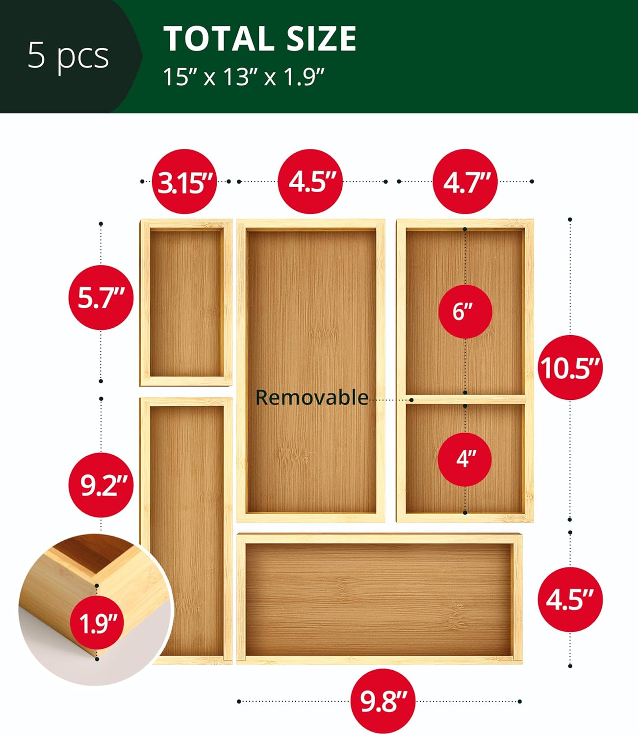 5피스 대나무 서랍 정리함 세트 – 주방, 욕실, 사무 - Drawer Organizer Bamboo 리뷰 및 가격