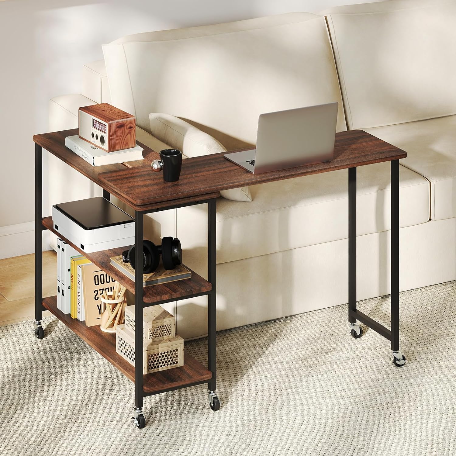 360 °   회전식 사이드 테이블, 2단 선반 및 6 - Desk Setup Laptop 리뷰 및 가격
