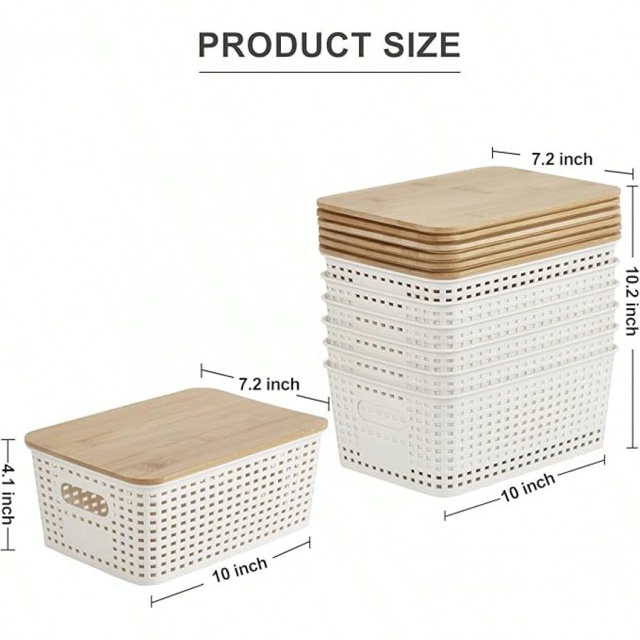 6개 세트로 구성된 대나무 뚜껑이 있는 적층형 수납함, - Drawer Organizer Bamboo 리뷰 및 가격