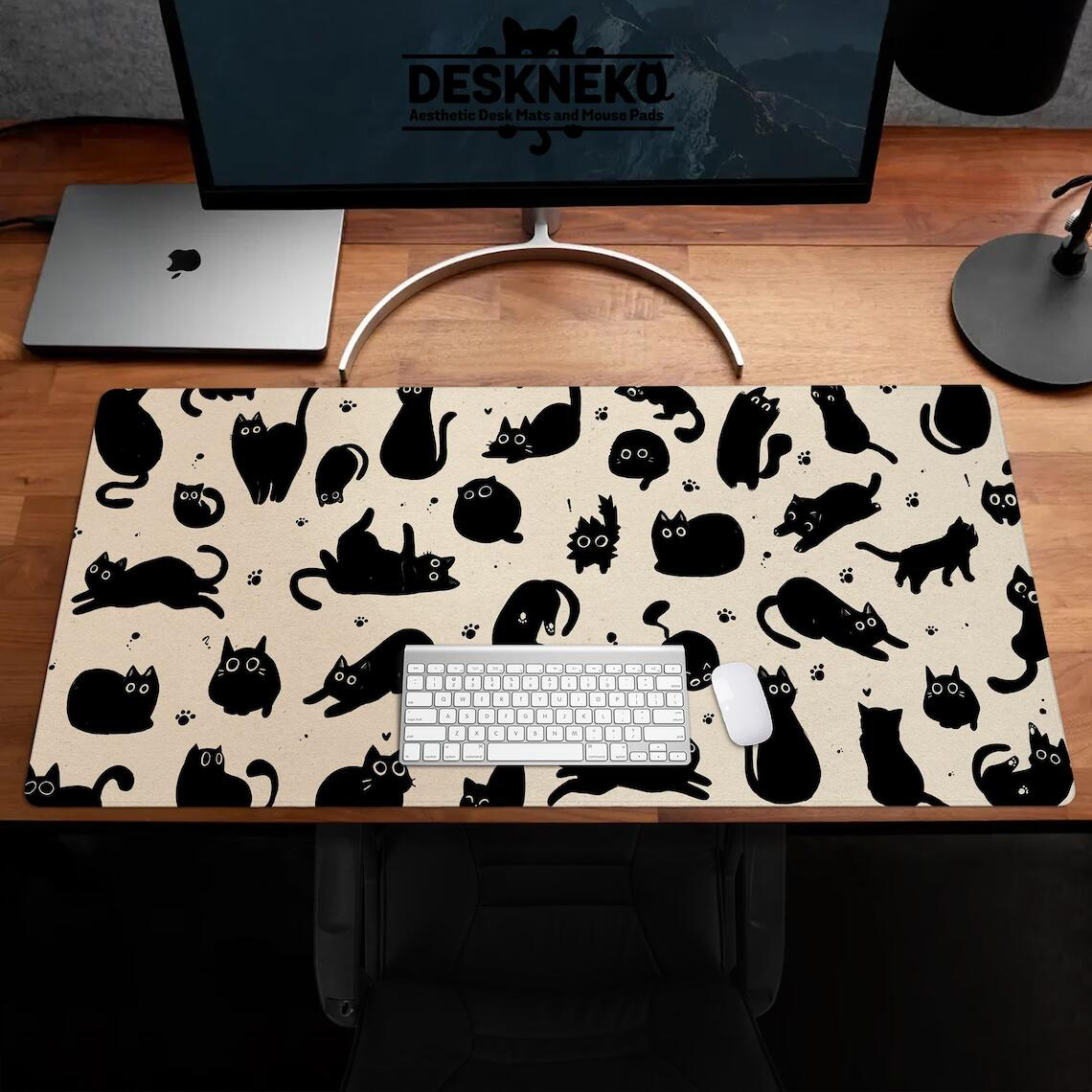 귀여운 검은 고양이 책상 매트, 베이지 마우스 패드,  - Desk Setup Pink 리뷰 및 가격