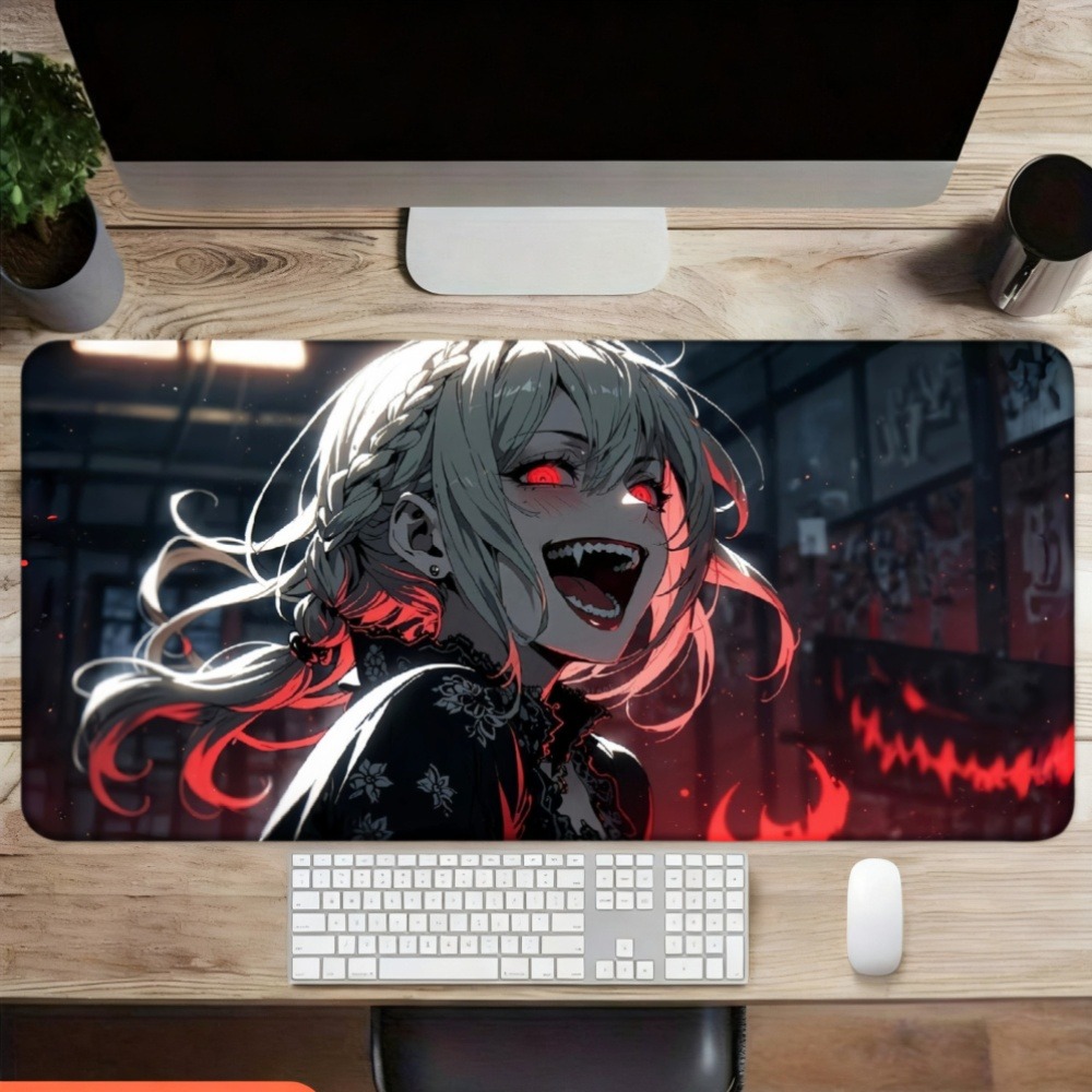 붉은 불꽃과 어두운 배경 디자인을 가진 애니메이션 소녀 - Desk Setup Simple 리뷰 및 가격