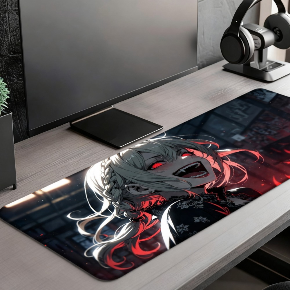 붉은 불꽃과 어두운 배경 디자인을 가진 애니메이션 소녀 - Desk Setup Simple 리뷰 및 가격