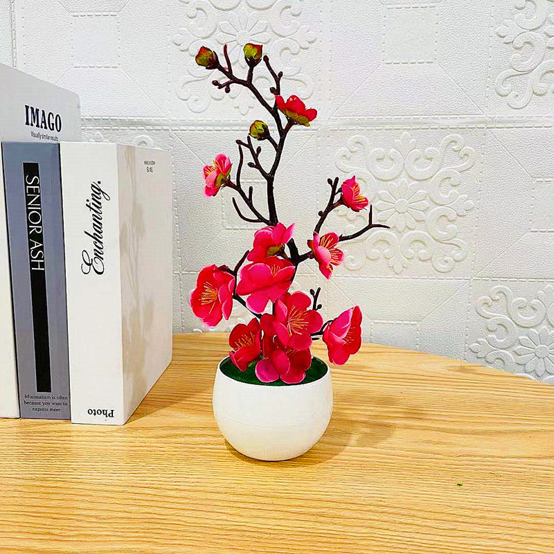 모조 매화 화분 식물 인조 플라스틱 가짜 꽃 가정 사무 - Desk Setup Background 리뷰 및 가격