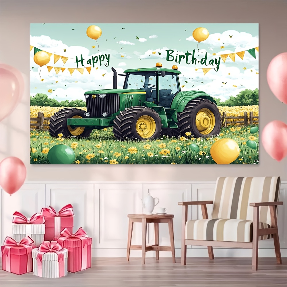 1 조각, 생일 축하 트랙터 배경, 생일 파티 장식,  - Desk Setup Background 리뷰 및 가격