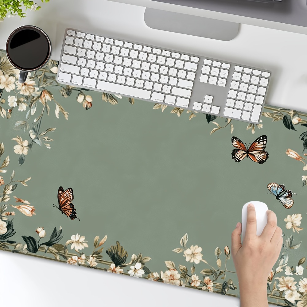 나비 무늬와 녹색 꽃무늬가 있는 식물 테이블 매트, 게 - Desk Setup Simple 리뷰 및 가격