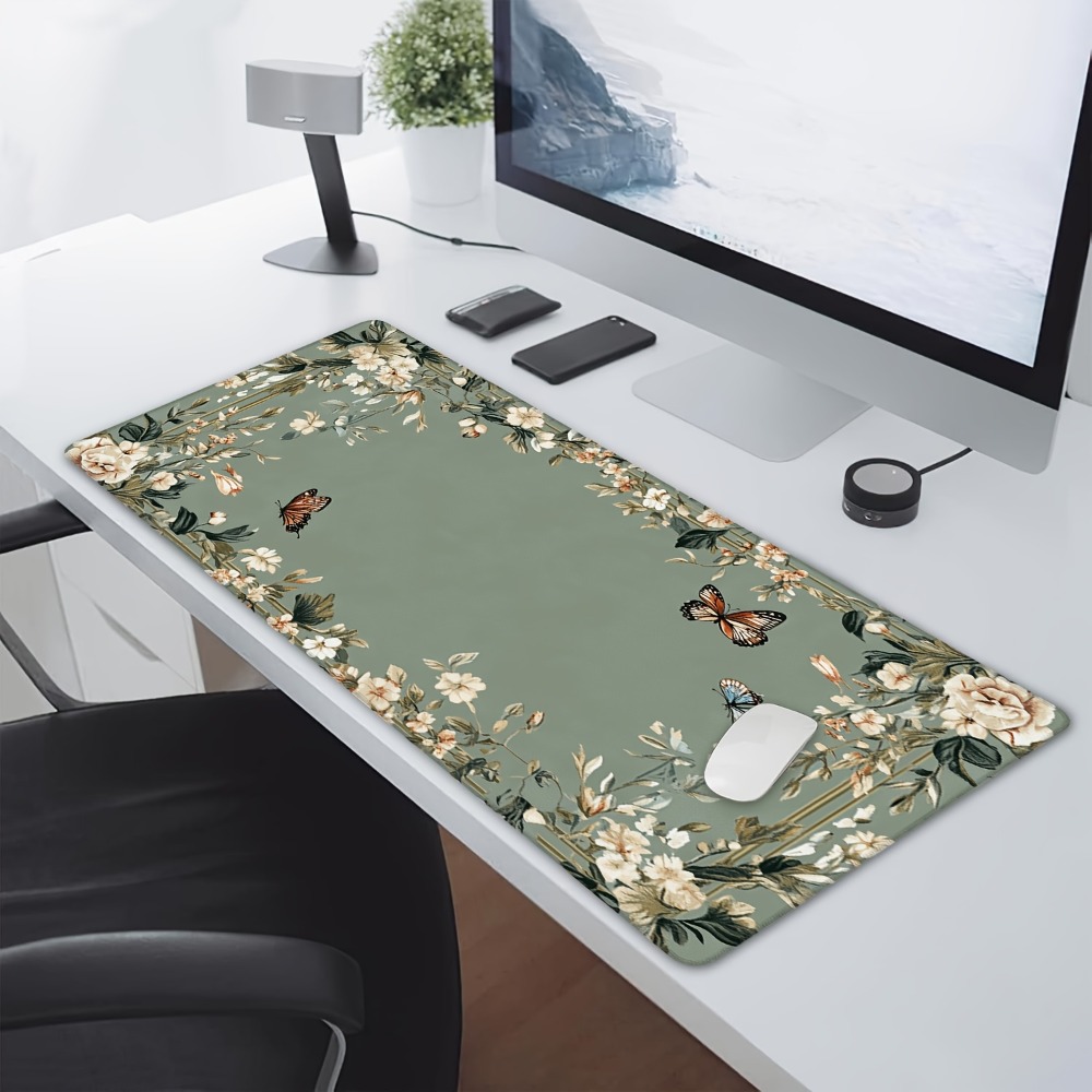 나비 무늬와 녹색 꽃무늬가 있는 식물 테이블 매트, 게 - Desk Setup Simple 리뷰 및 가격
