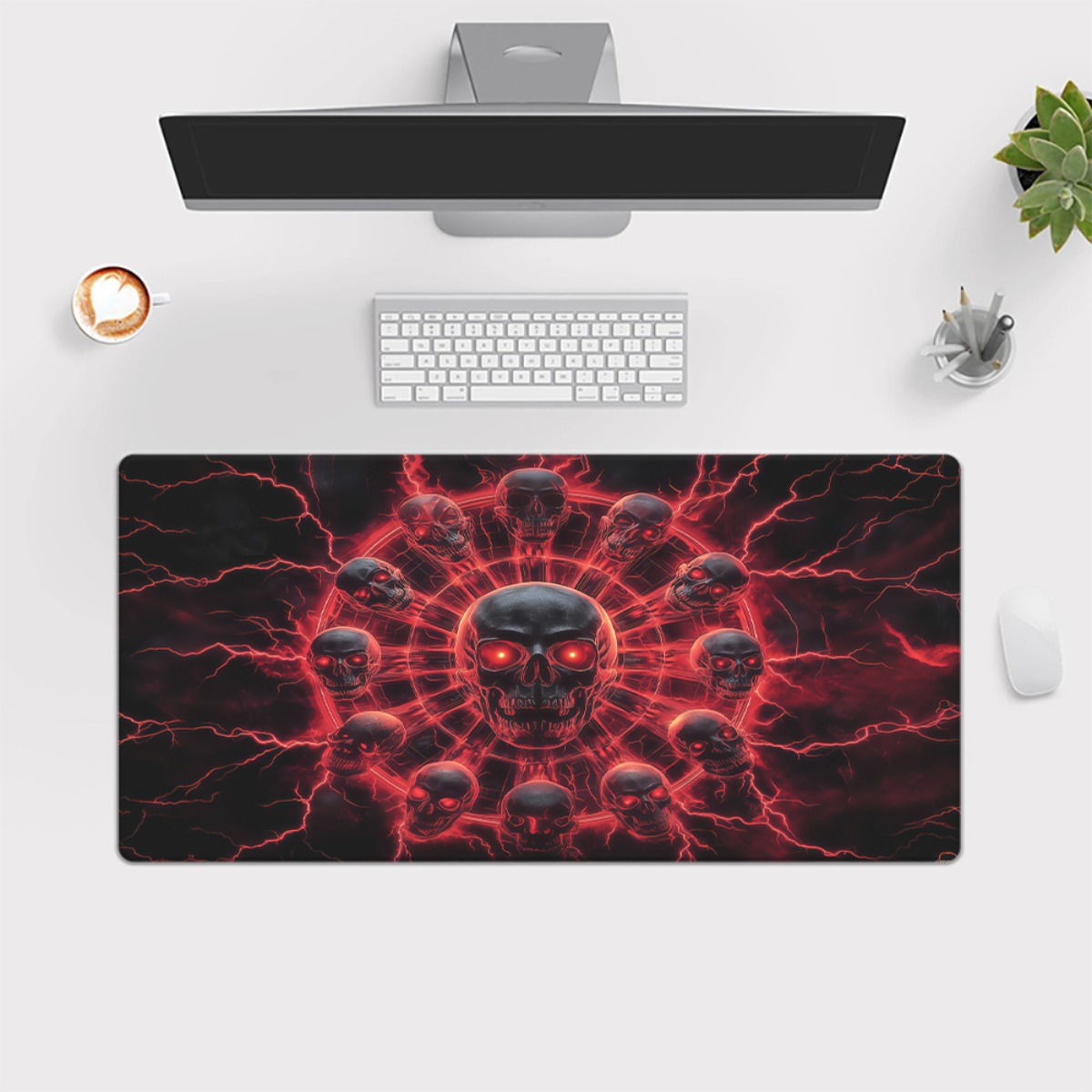 고딕 해골 펜타그램 게이밍 데스크 매트 레드 라이트닝  - Desk Setup Red 리뷰 및 가격