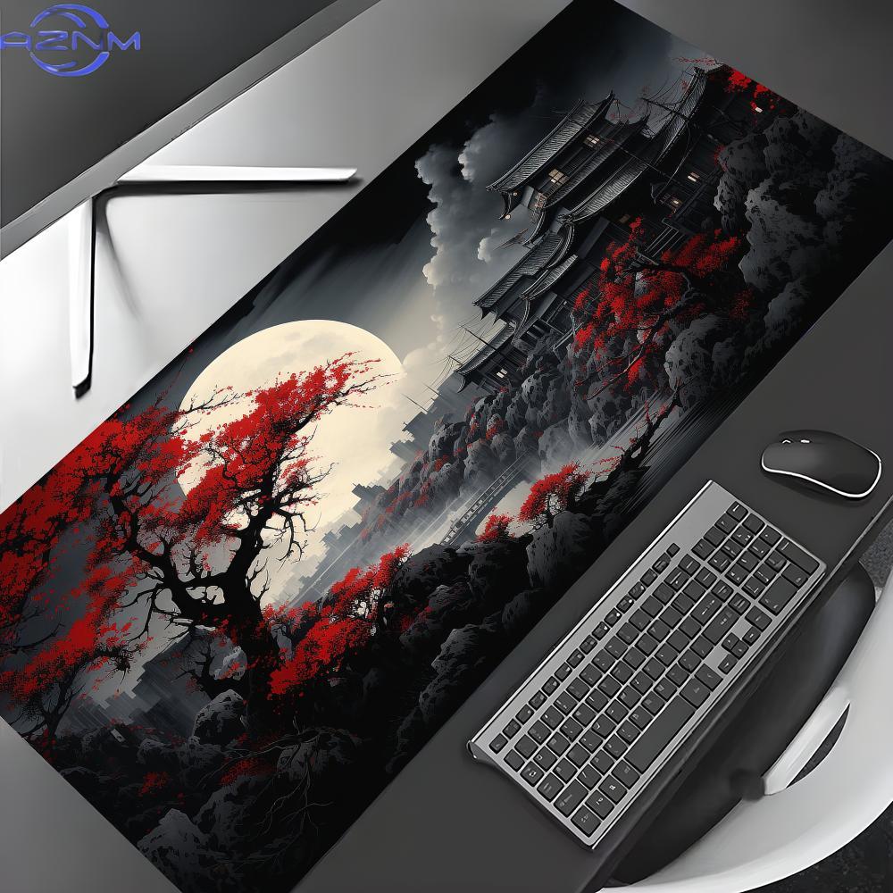 레드 앤 블랙 아트 랜드스케이프 마우스 패드 고무 미끄 - Desk Setup Red 리뷰 및 가격