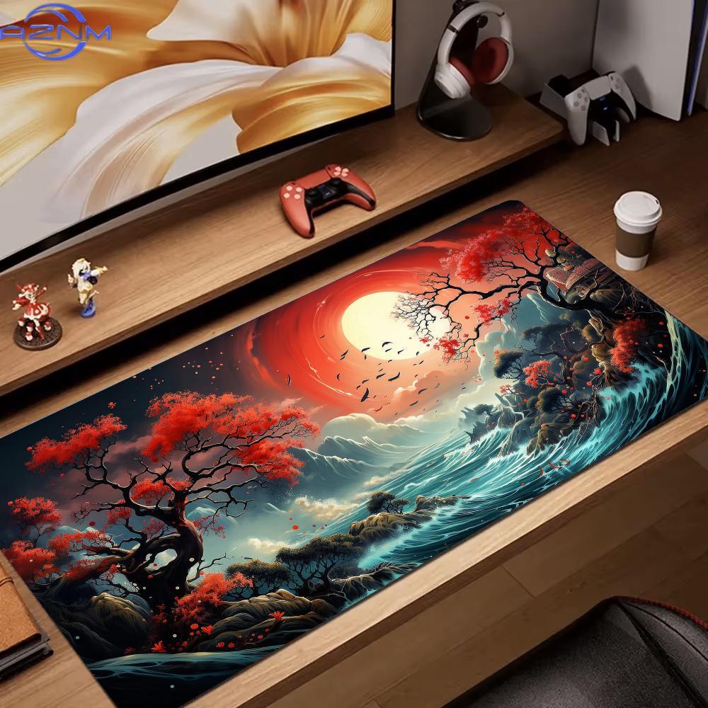 레드 앤 블랙 아트 랜드스케이프 마우스 패드 고무 미끄 - Desk Setup Red 리뷰 및 가격