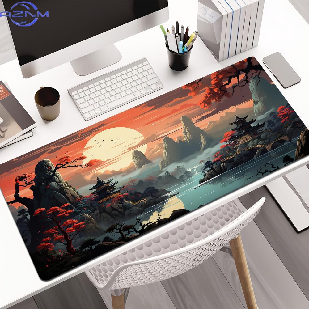 레드 앤 블랙 아트 랜드스케이프 마우스 패드 고무 미끄 - Desk Setup Red 리뷰 및 가격