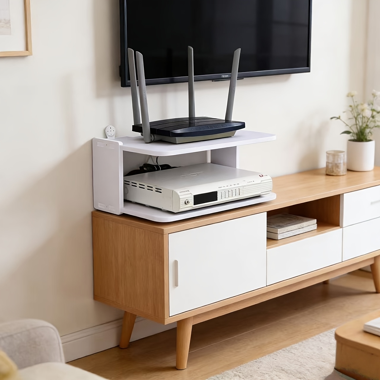 벽걸이형 라우터 및 케이블 정리 선반 – 드릴 없이 설 - Desk Setup Tv 리뷰 및 가격