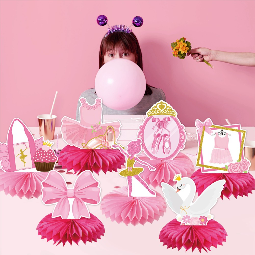 9Pcs 핑크 보우 발레 테마 데스크탑 벌집 장식품 배 - Desk Setup Background 리뷰 및 가격