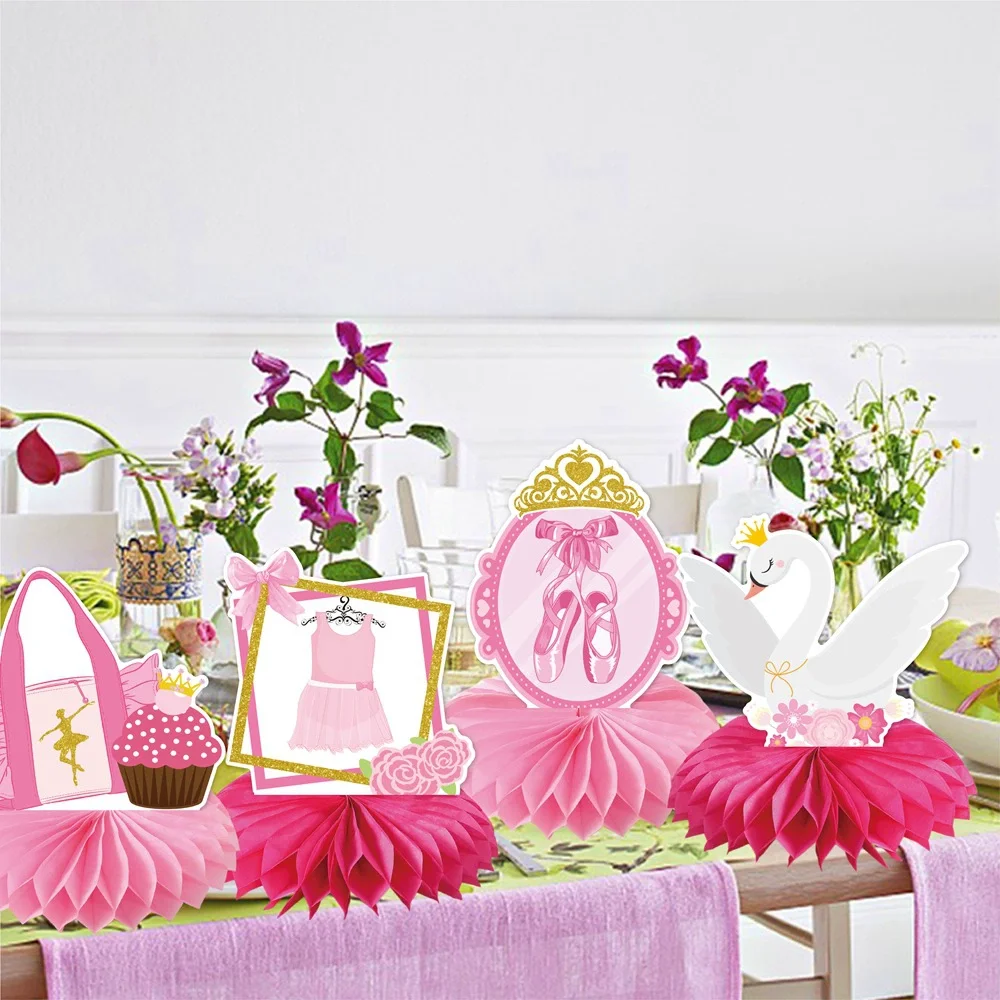 9Pcs 핑크 보우 발레 테마 데스크탑 벌집 장식품 배 - Desk Setup Background 리뷰 및 가격