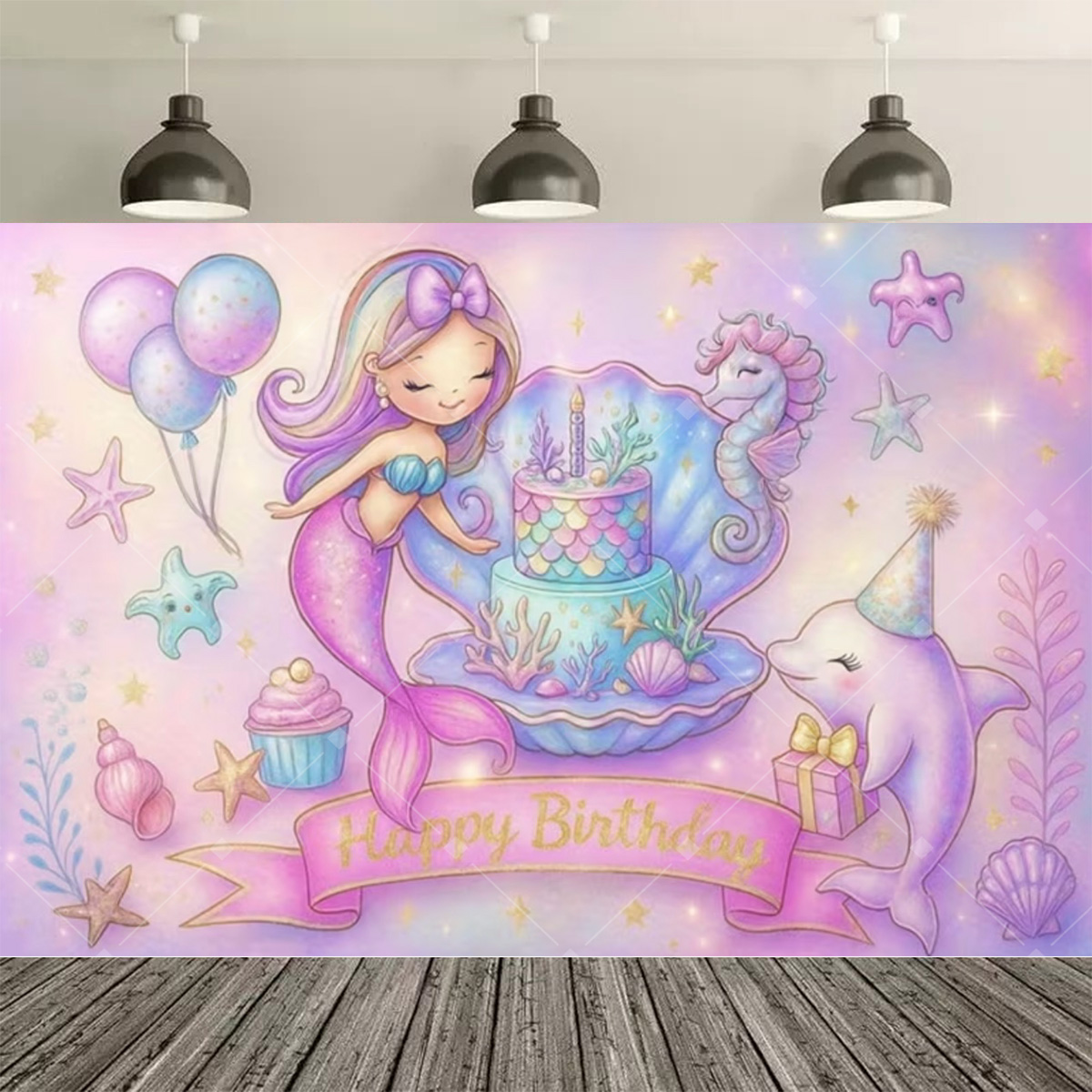 수중 세계 인어 생일 파티 장식 배경 인어 꼬리 생일  - Desk Setup Background 리뷰 및 가격